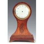 A LATE GEORGE III INLAID SATINWOOD BALLON SHAPED SEDAN MANTEL CLOCK the case with kingwood