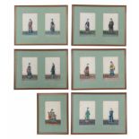 A FRAMED GROUP OF ELEVEN 19TH CENTURY CHINESE WATERCOLOURS ON RICE PAPER depicting standing figures