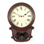 A WILLIAM IV MAHOGANY DOUBLE FUSEE WALL CLOCK with a 12" painted dial having Roman numerals and