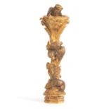 A 19th CENTURY ORMOLU SEAL modelled as two birds nesting with a rat at the base 11cm high