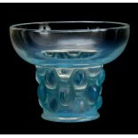 A R LALIQUE BEUTRELLIS GLASS OPALESCENT VASE WITH BLUE STAINING having a dished top and narrow