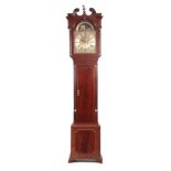 WILLIAM DAVIES. CHESTER. A LATE 18th CENTURY FIGURED MAHOGANY LONGCASE CLOCK the hood with swan neck