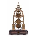 A MID 19th CENTURY ENGLISH SKELETON CLOCK having a 4.25" silvered engraved dial fronting an eight-
