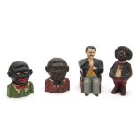 A COLLECTION OF PAINTED CAST IRON MONEY BANKS to include a Tammany bank with gentleman nodding his