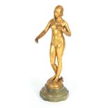 ANTONIN CARLES. A 19TH CENTURY GILT BRONZE FIGURE OF A NUDE titled 'La Jeunesse' having foundry