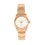 A 1950's MID-SIZE 18CT ROSE GOLD ROLEX OYSTER PERPETUAL WRIST WATCH on 18ct rose gold oyster