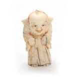 A JAPANESE MEIJI PERIOD IVORY NETSUKE WITH ARTICULATED HEAD the figure of a standing elderly man