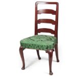 An unusual George I ladder back Walnut SIDE CHAIR the emerald green florally upholstered seat with