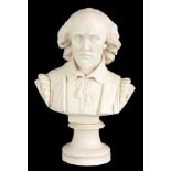 A 19TH CENTURY COPELAND PARIAN WARE BUST OF SHAKESPEARE made for the Crystal Palace Art Union