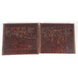 AN INTERESTING PAIR OF 16TH CENTURY ITALIAN CARVED AND INK WORK FRUITWOOD PANELS depicting a