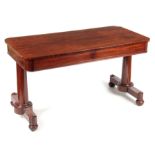 A WILLIAM IV ROSEWOOD LIBRARY TABLE with rounded corners above two frieze drawers; standing on