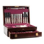A COMPREHENSIVE CASED TWELVE PIECE SETTING OF QUEENS PATTERN SILVER PLATED CUTLERY in fitted