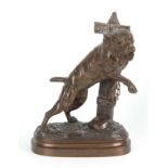 PROSPER LE COURTIER. A LATE 19TH CENTURY BRONZE SCULPTURE depicting a Bull Mastif chained to a post,
