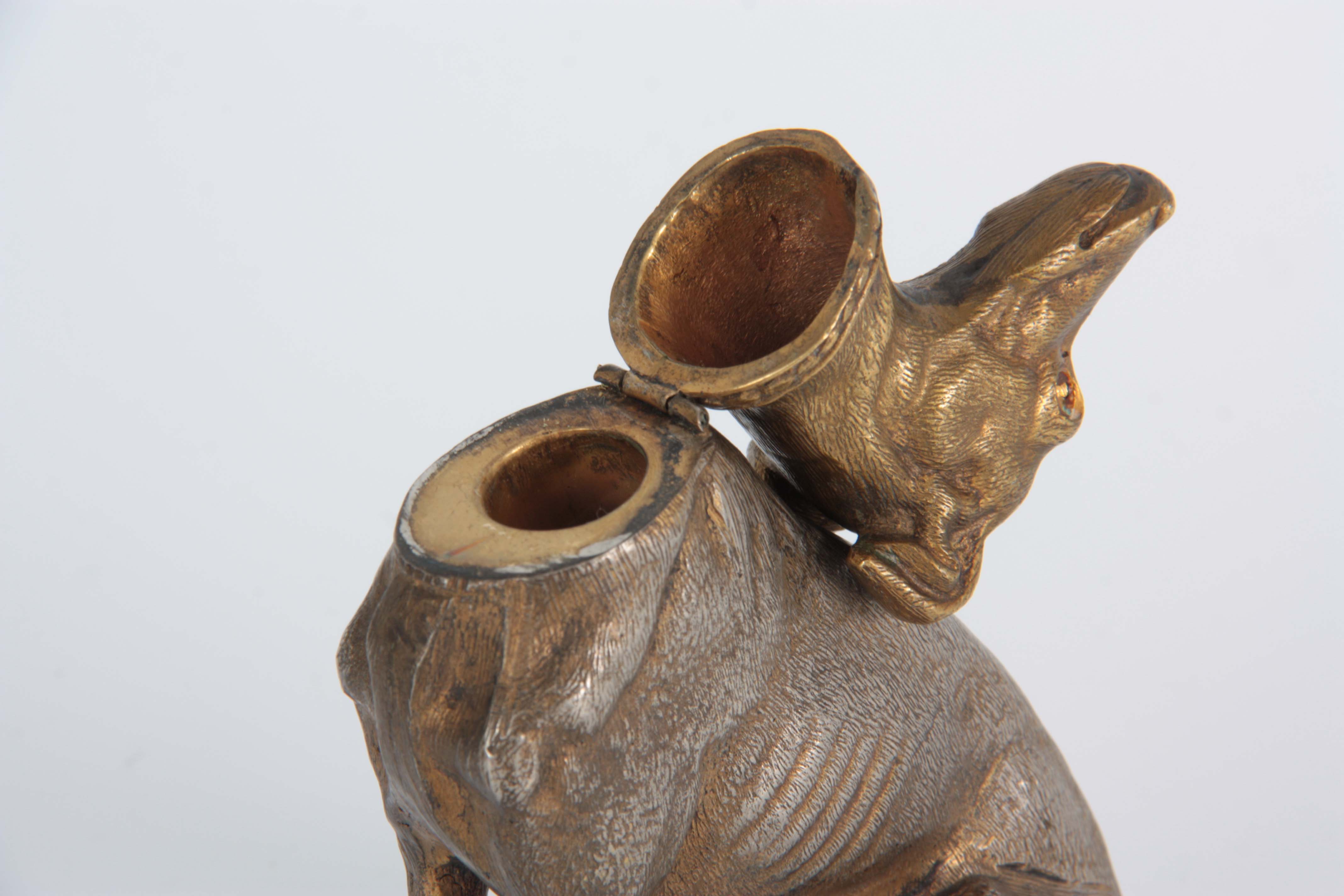 A LATE 19th CENTURY NOVELTY INKWELL modelled as a gilt metal greyhound with amber glass eyes - Image 3 of 4