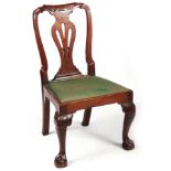 A GEORGE II MAHOGANY SINGLE SIDE CHAIR with shell carved top rail above a vase-shaped back splat