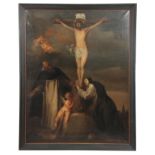 AFTER ANTHONY VAN-DYKE. A 19TH CENTURY OIL ON CANVAS. Depicting the Crucifixion inscribed at the