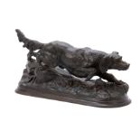 JULES MOIGNIEZ (1835-1894, FRANCE), A 19TH CENTURY BRONZE SCULPTURE OF SPANIEL DOG mounted on a