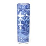 A LATE 19TH CENTURY CHINESE BLUE AND WHITE STICK STAND decorated with standing figures in a garden