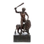 A LARGE 19th CENTURY PATINATED BRONZE SCULPTURE modelled as Samson slaying the Lion stood on black