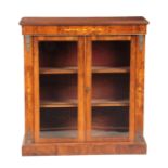 A 19TH CENTURY WALNUT SIDE CABINET with hinged glazed door revealing a lined interior 92cm wide 31cm