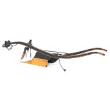 A LATE 19th CENTURY CAST IRON MODEL OF A HORSE DRAWN PLOUGH in black and gold paint 54cm overall