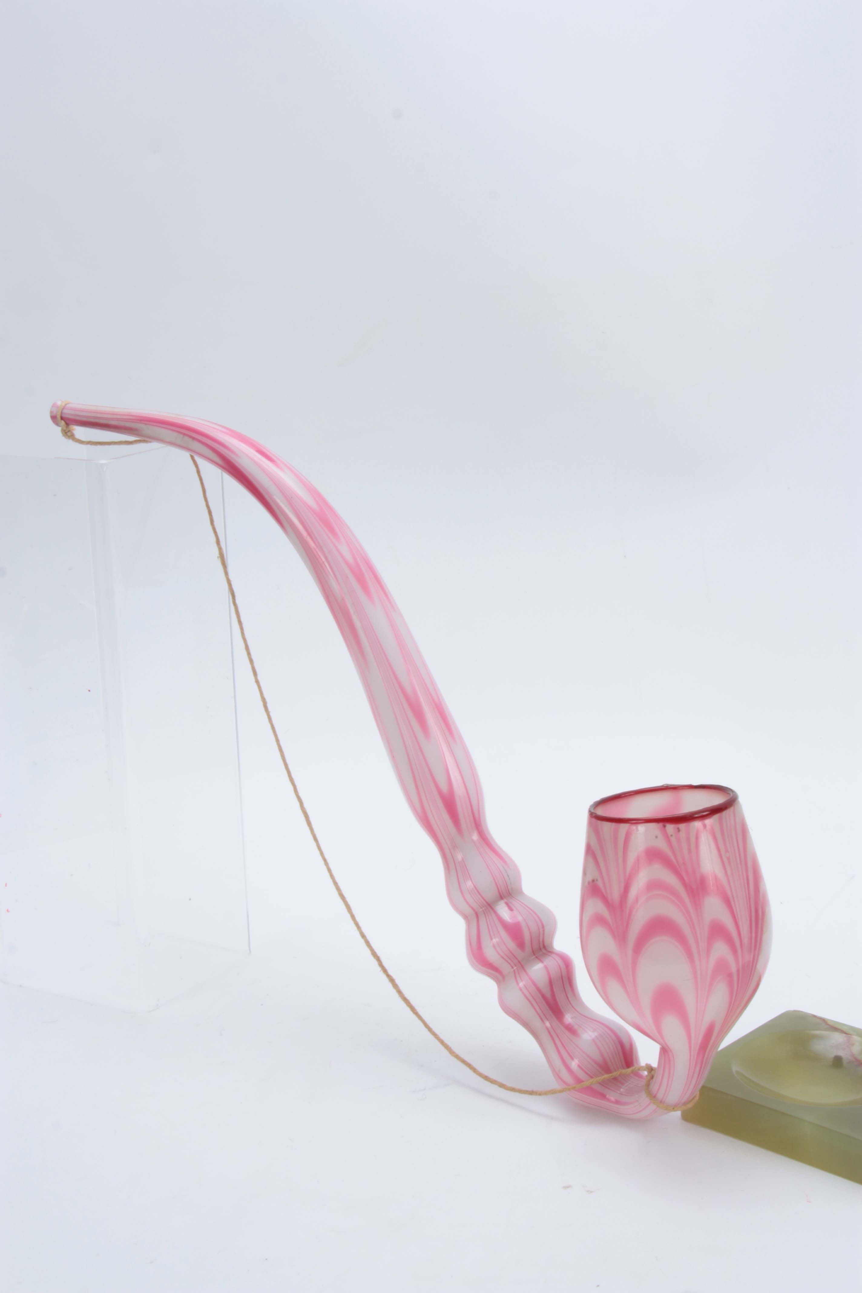 A LARGE 19TH CENTURY STOURBRIDGE GLASS PIPE of twisted pink and opaque design 50cm overall. - Image 2 of 10