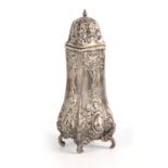 A LATE 19TH CENTURY SILVER SUGAR CASTER hallmarked for Sheffield 1895 of quatrefoil shape with