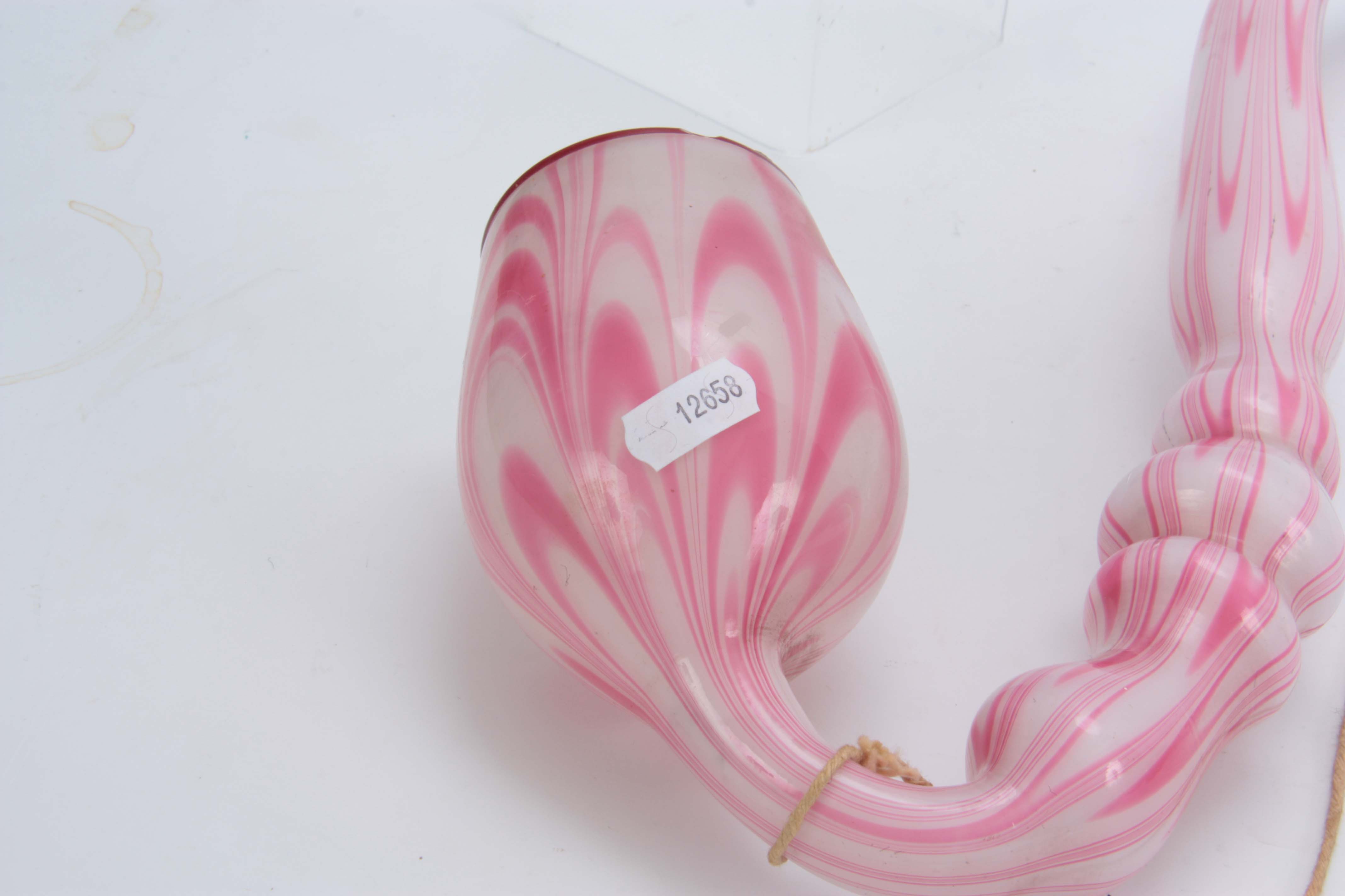 A LARGE 19TH CENTURY STOURBRIDGE GLASS PIPE of twisted pink and opaque design 50cm overall. - Image 8 of 10