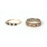 A LADIES 9CT GOLD RUBY AND DIAMOND SET ETERNITY RING app.3.6g, together with a 9CT GOLD SAPHIRE
