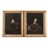 ATT. EDWARD ALCOCK FL. 1745-78 - OILS ON METAL PANELS. A pair of seated bust Portraits reputably