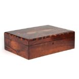 A 19th CENTURY SPECIMEN WOOD PARQUETRY INLAID WORKBOX the lid with marquetry inlaid oval panel