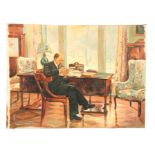 A 20TH CENTURY RUSSIAN SCHOOL OIL ON CANVAS OF LENIN in an office setting 73cm high 98cm wide -