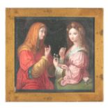AN 18th/19th CENTURY ITALIAN GRAND TOUR OIL ON TIN after Bernardino Luini. An Allegory of Vanity and