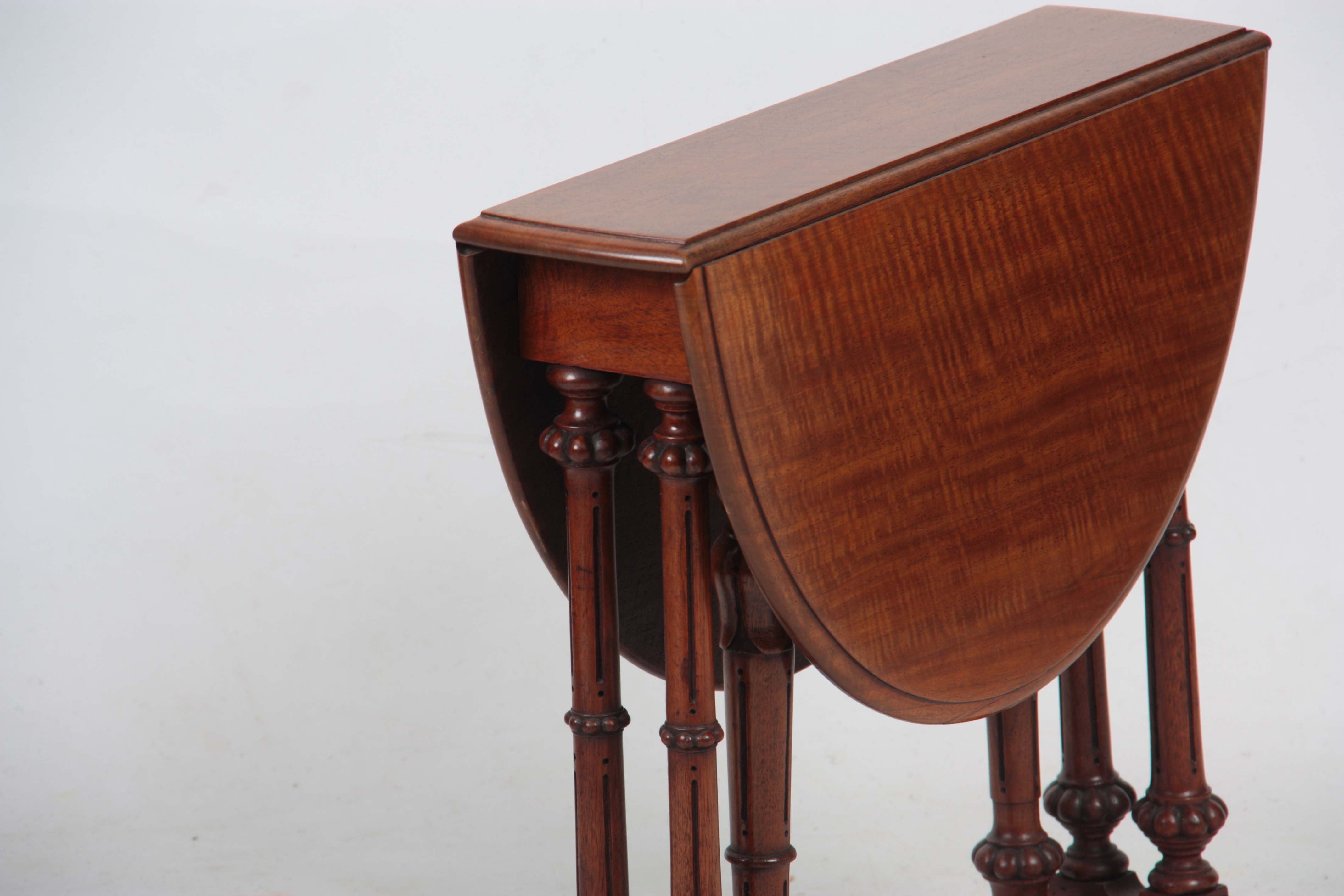 A 19TH CENTURY WALNUT MINIATURE SUTHERLAND TABLE with moulded edge oval top above a turned base with - Image 3 of 7