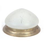 A 20TH CENTURY FROSTED CUT GLASS LIGHT FITTING WITH A MOULDED BRASS RIM - 44cm diameter