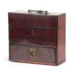 A GEORGE III MAHOGANY APOTHECARY BOX with hinged lid and front opening drawer. Brass swan-necked