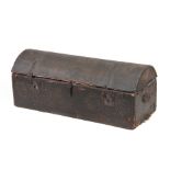 AN 18TH CENTURY DOME TOPPED LEATHER STUDDED TRUNK with hinged lid and side carrying handles 102cm