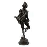 A LATE 19th CENTURY FRENCH BRONZE SCULPTURE title ' JOUEUR DE VIELLE ' by Debut, modelled as a