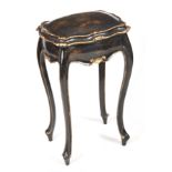 A FRENCH ROCOCO STYLE LACQUERED CHINOISERIE STYLE WORKBOX with hinged lid; standing on shaped legs