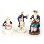 A SELECTION OF THREE 19TH CENTURY STAFFORDSHIRE PORCELAIN FIGURES comprising of a Turkish lady