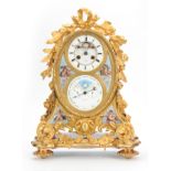 A LATE 19TH CENTURY FRENCH ORMOLU AND PORCELAIN PANELLED MANTEL CLOCK WITH PERPETUAL CALENDAR the