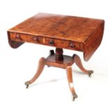 AN UNUSUAL REGENCY YEW-WOOD AND BONE INLAID SOFA TABLE with hinged fall down sides and two shallow