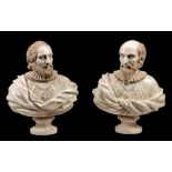 A PAIR OF 19th CENTURY FRENCH MARBLE BUSTS one modelled as Francis I Duke of Nevers wearing The