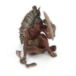 FRANZ BERGMAN A LATE 19TH CENTURY AUSTRIAN COLD PAINTED BRONZE FIGURE of a seated red Indian with