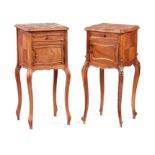 TWO SIMILAR LATE 19TH CENTURY FRENCH WALNUT BEDSIDE CABINETS the all-round serpentine and square