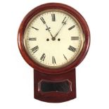 A MID 19th CENTURY MAHOGANY DOUBLE FUSEE WALL CLOCK the dropbox case with glazed pendulum aperture