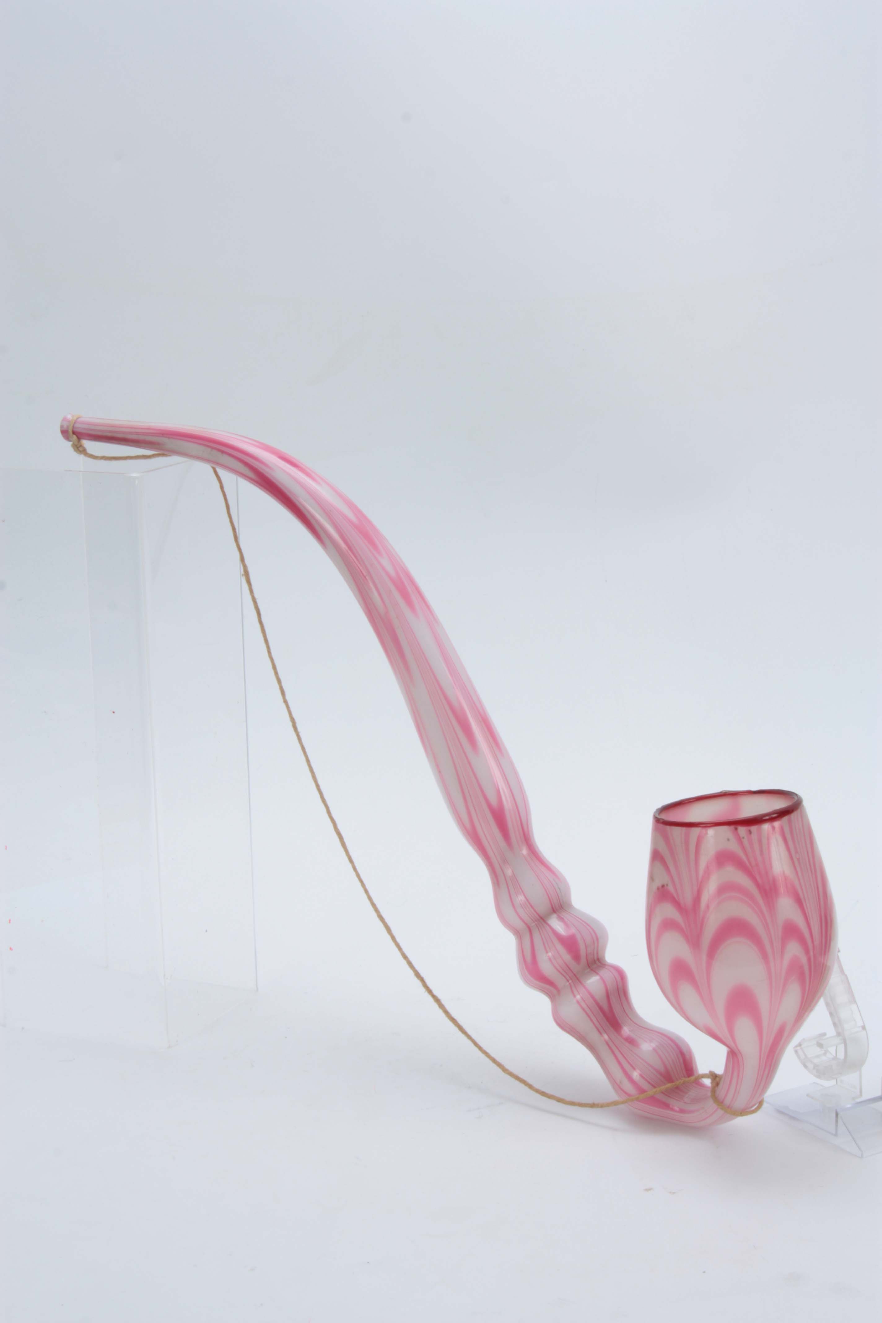 A LARGE 19TH CENTURY STOURBRIDGE GLASS PIPE of twisted pink and opaque design 50cm overall. - Image 6 of 10