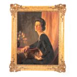 A JOHN TEESDALE LATE 20TH CENTURY PORTRAIT OF A LADY in a black dress 90cm high 70cm wide - signed