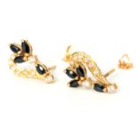 A PAIR OF LADIES 18CT GOLD SAPPHIRE AND DIAMOND EARRINGS having eight diamonds and four sapphires in