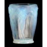 AN R, LALIQUE DANAIDES OPALESCENT GLASS VASE decorated with nude ladies pouring water urns, signed